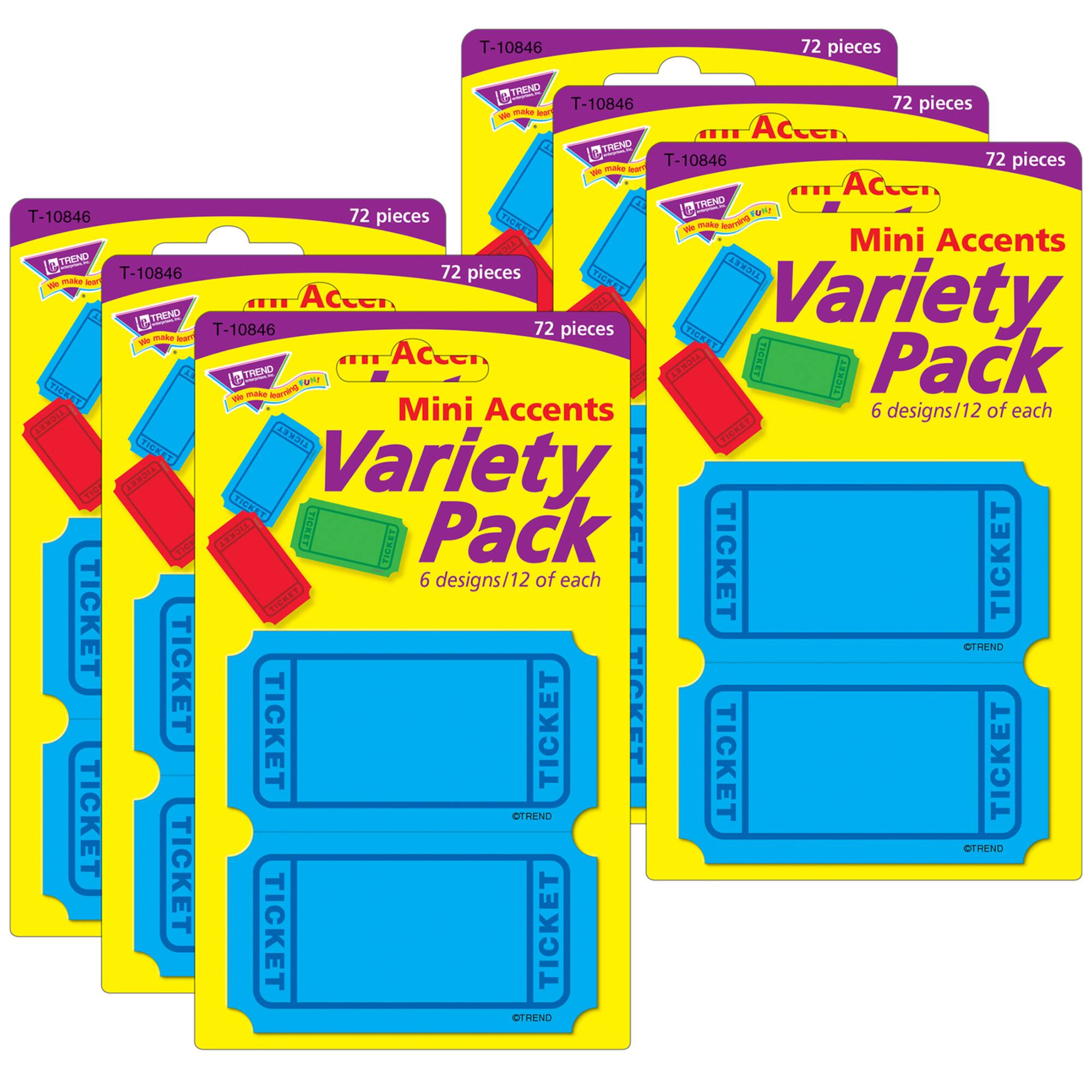 TREND Enterprises® Winning Tickets Mini Accents Variety Pack, 6 Packs of 72